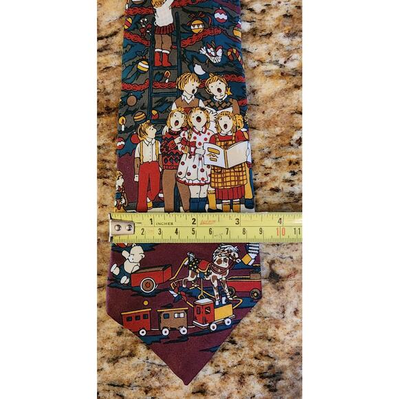Woodward Christmas Necktie Children Decorating the Tree Singing Silk Made in USA - Picture 2 of 4